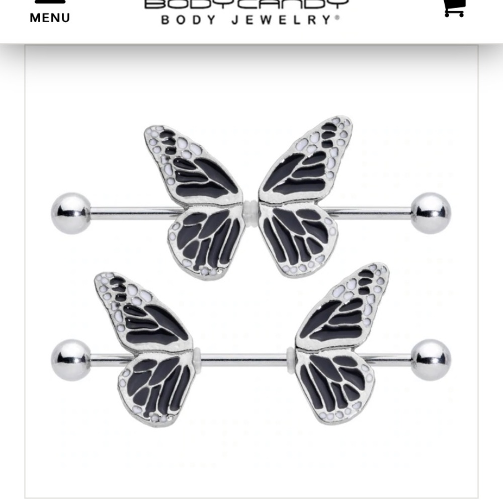 14 Gauge 7/8 Split Butterfly Barbell Nipple Ring Set